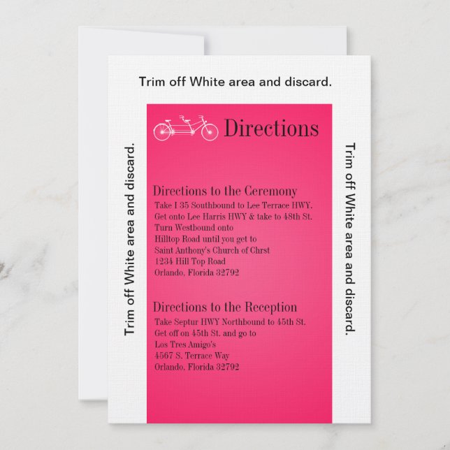 Invitation 3.5x6 Directions Card Pink Double Vélo (Devant)