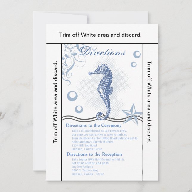 Invitation 3.5x6 Directions Card Seahorse Sea Ocean Beach (Devant)