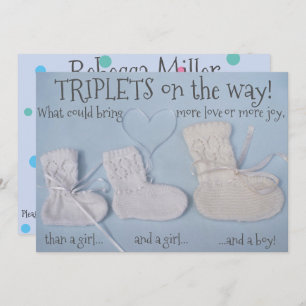 Invitation 3 bottes mignonnes avec baby shower triplets cardi