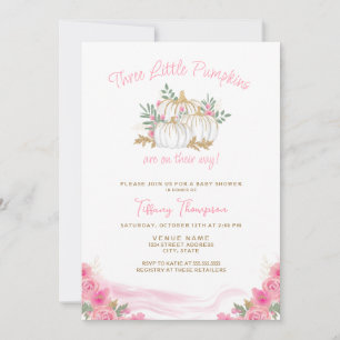 Invitation 3 Citrouilles en chemin Automne fille Triplets Bab