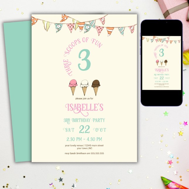 Invitation 3 Cuillères de Fun Fête de glace d'anniversaire de (Créateur téléchargé)