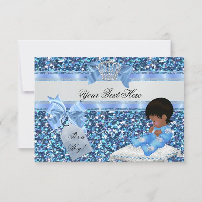 Invitation 3 Fête de Naissance Garçon Bleu Petit Prince Lapin (Devant)
