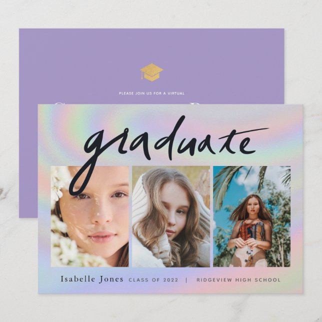 Invitation 3 Hologramme manuscrit photo Diplôme virtuel (Devant / Derrière)