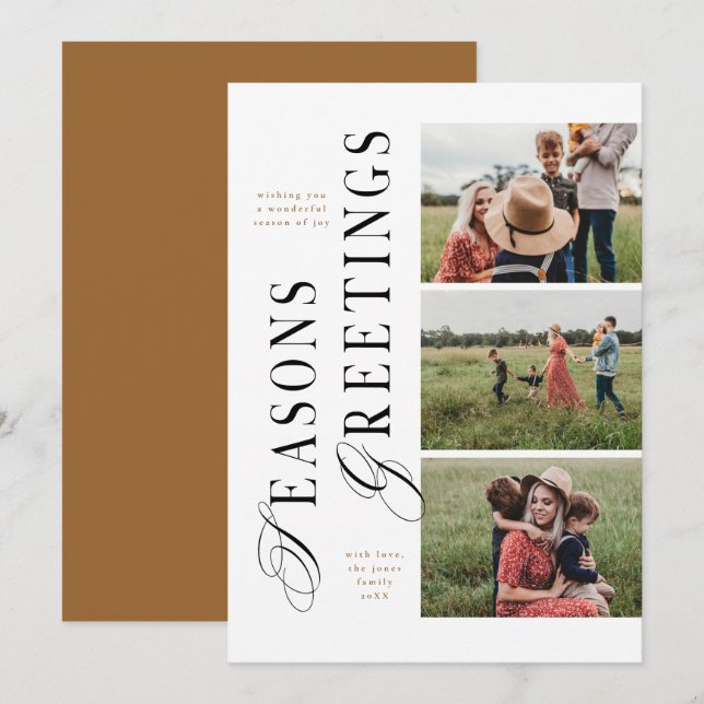 Invitation 3 Joyeuses Fêtes minimaux photo modernes (Devant / Derrière)