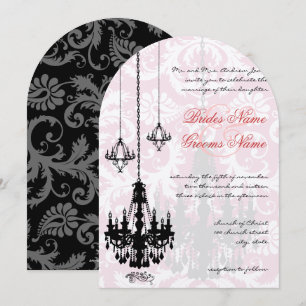 Invitation 3 lustres noirs Shadow Pink Mariage damassé