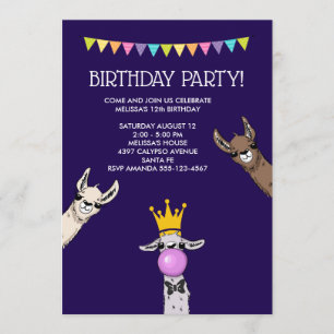 Invitation 3 Mignonnes Llama Visages Illustration Anniversair