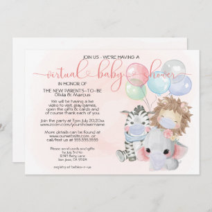 Invitation 3 mignons animaux roses dans les masques Baby show