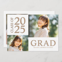 3 Photo Collage Blanc & Beige Graduation Party