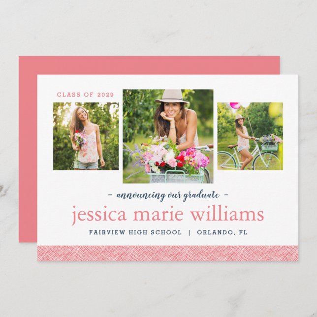 Invitation 3 Photo Graduation Announcement (Devant / Derrière)