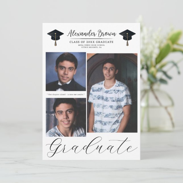 Invitation 3 photos d'images Modernes Minimal Graduation  (Debout devant)