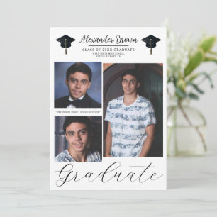 Invitation 3 photos d'images Modernes Minimal Graduation