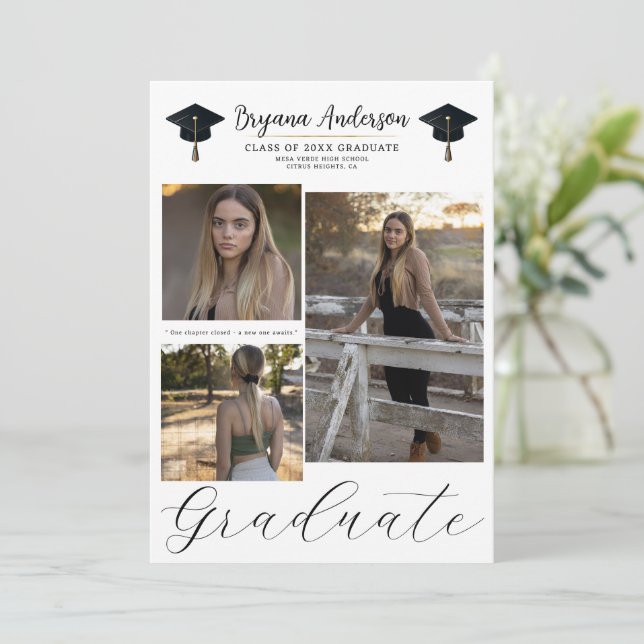 Invitation 3 photos d'images Modernes Minimal Graduation  (Debout devant)