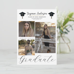 Invitation 3 photos d'images Modernes Minimal Graduation
