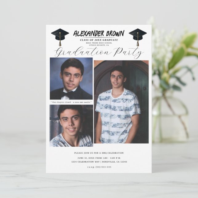 Invitation 3 photos d'images Modernes Minimal Graduation BBQ  (Debout devant)