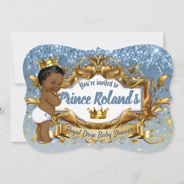 Invitation 3 Photos Royal African Prince Blue Parties scintil (Devant)