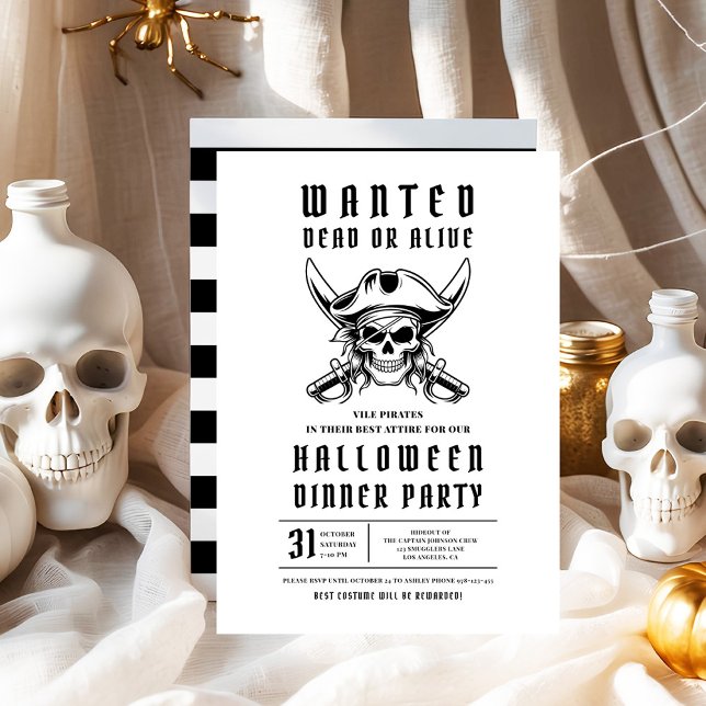 Invitation 3 Pirate Crâne Halloween Soirée (Pirate Skull Halloween Dinner Party Invitation)