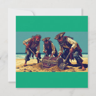 Invitation 3 pirates utilisant des pelles pour enterrer un co
