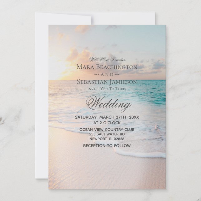 Invitation *~* 3 - Sunrise Pastel Beach Sunset Mariage (Devant)