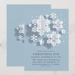 Invitation 3D Elegant Flocon de neige Fête NOËL EVE