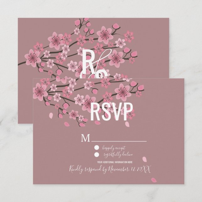 Invitation 3D Ombre Petals Cherry Blossom Botany RSVP (Devant / Derrière)