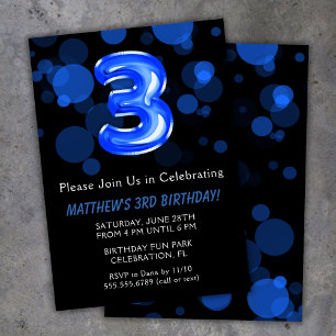 Invitation 3e anniversaire Ballons Enfants Blue Boy Party