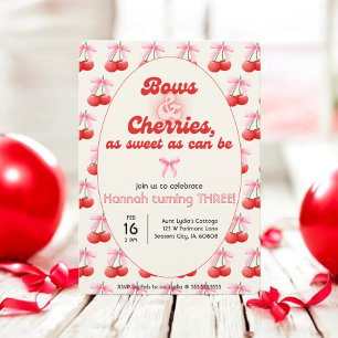 Invitation 3e Anniversaire Coquette Cerises Bows Bulles Lettr