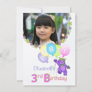 Invitation 3e anniversaire de fête Princesse Ours Photo perso