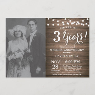 Invitation 3e anniversaire de mariage en bois rustique