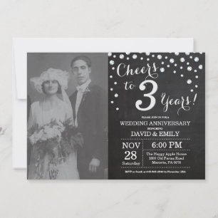 Invitation 3e anniversaire de mariage tableau noir argent