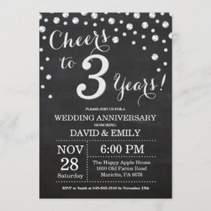 Invitation 3e anniversaire de mariage tableau noir argent