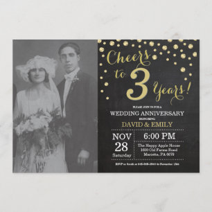 Invitation 3e anniversaire de mariage tableau noir et or
