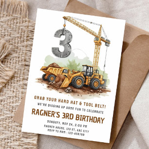 Invitation 3e anniversaire de pelleteuse de construction