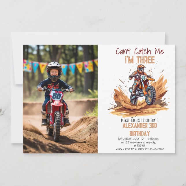 Invitation 3e anniversaire Dirt Bike Boy Photo modifiable Ann (Devant)
