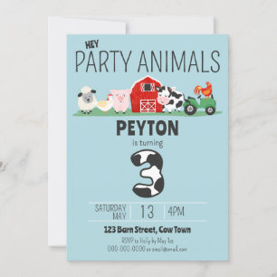 Invitation 3e anniversaire fête Animaux ferme Anniversaire
