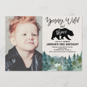 Invitation 3e anniversaire garçon, jeune sauvage trois photo 