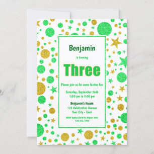 Invitation 3e anniversaire Green and Gold Spots and Stars Par