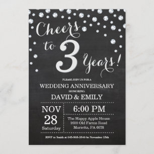 Invitation 3e anniversaire Mariage Chalkboard Black Silver