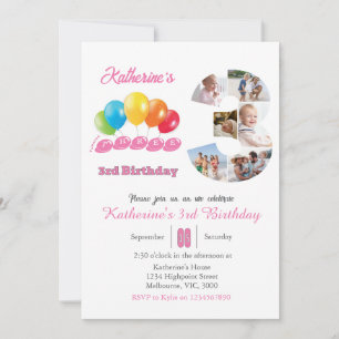 Invitation 3e anniversaire photo collage numéro 3 Fille