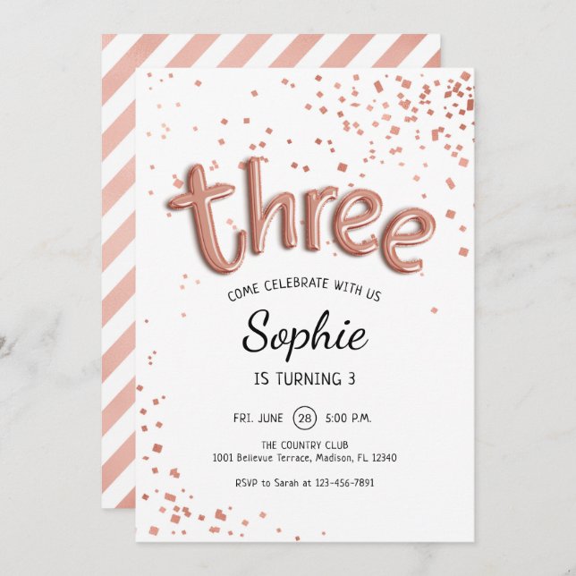 Invitation 3e anniversaire - Rose Gold White (Devant / Derrière)