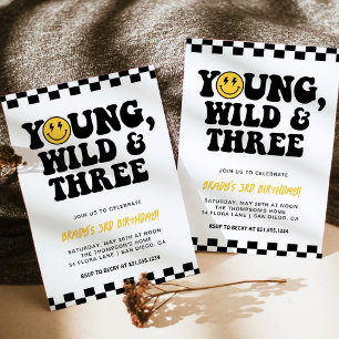 Invitation 3e anniversaire Smiley Face Bolt, Young, Wild & Th