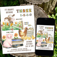 3e anniversaire Trois I-E-I-O garçons Thème animal