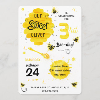 Invitation 3e BEEday Honey Bee Yellow Troisième fête d'annive