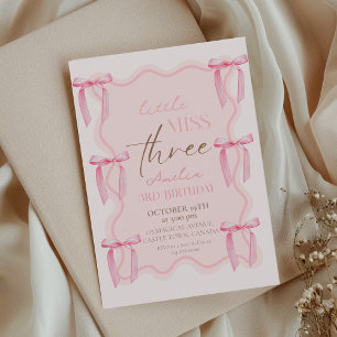 Invitation 3e Dusty Pink Bows Anniversaire Princesse