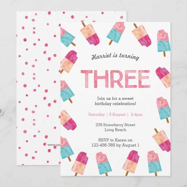 Invitation 3e fête d'anniversaire | Appel à la crème glacée P (Devant / Derrière)