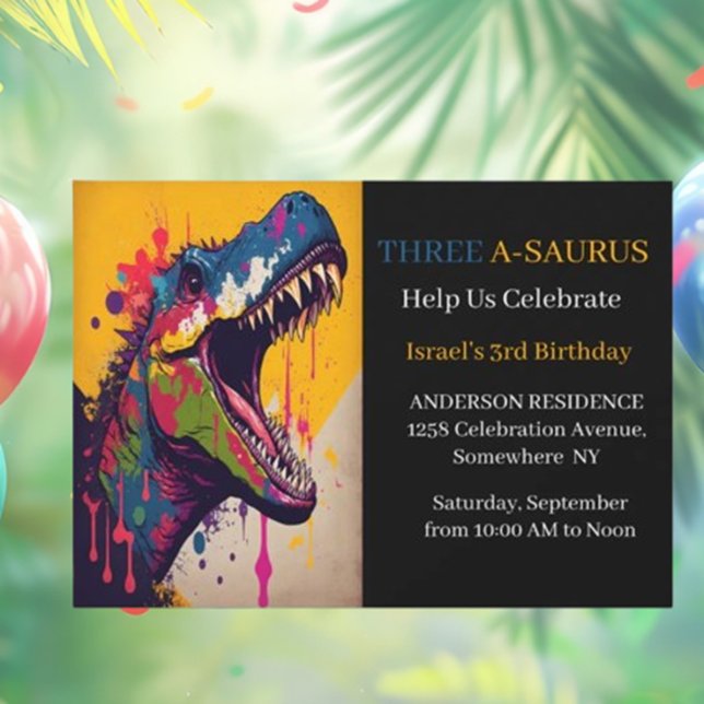 Invitation 3e Fête d'anniversaire des dinosaures (Roar into fun with our 3rd Dinosaur Birthday Party Invitation!)