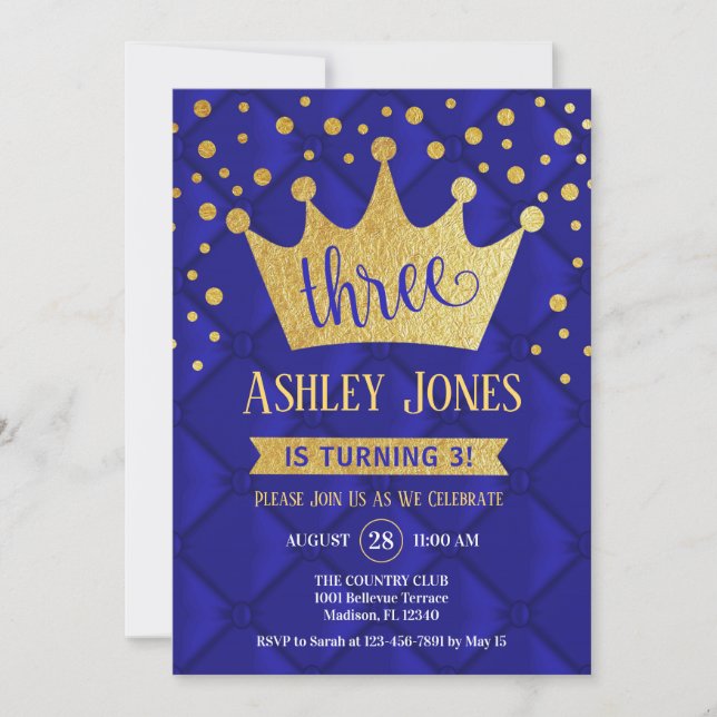 Invitation 3e fête d'anniversaire - Royal Blue Gold (Devant)