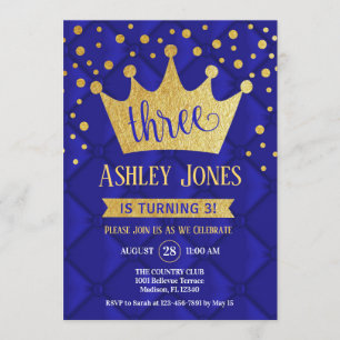 Invitation 3e fête d'anniversaire - Royal Blue Gold