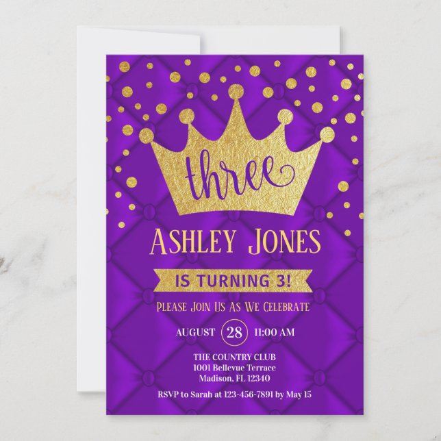 Invitation 3e fête d'anniversaire - Royal Purple Gold (Devant)