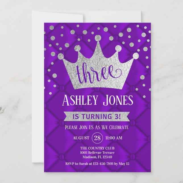 Invitation 3e fête d'anniversaire - Royal Purple Silver (Devant)