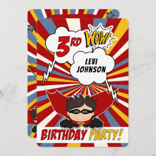 Invitation 3e fête d'anniversaire Superhero Red Comic pour ga